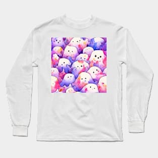 Watercolor kawaii ghosts pattern Long Sleeve T-Shirt